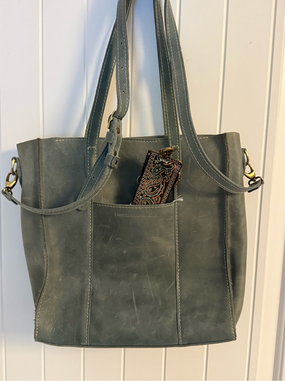 Portland Leather Gray Dual-Strap Tote with Front Pocket